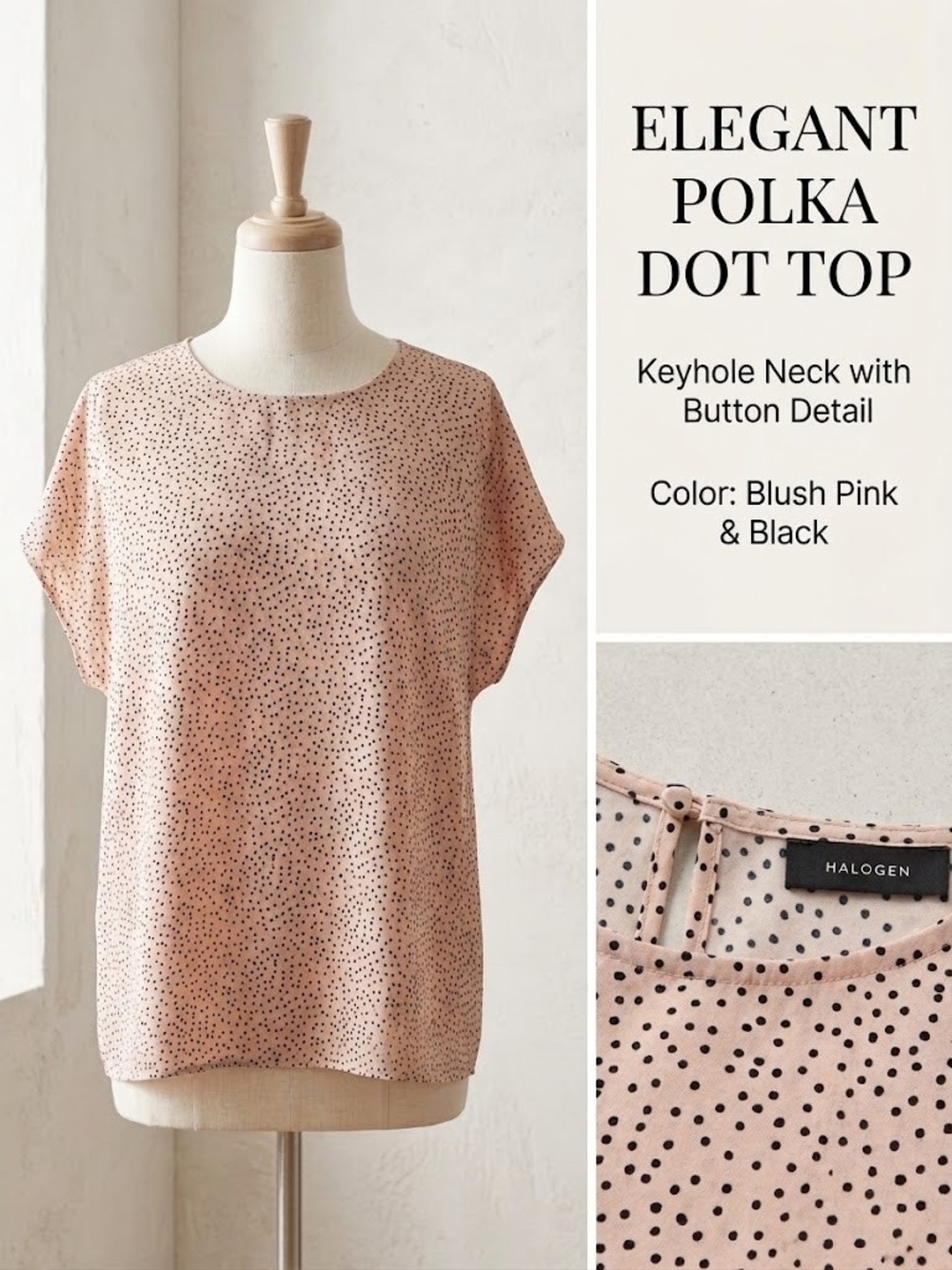 Halogen Blush Pink Polka Dot Keyhole Blouse